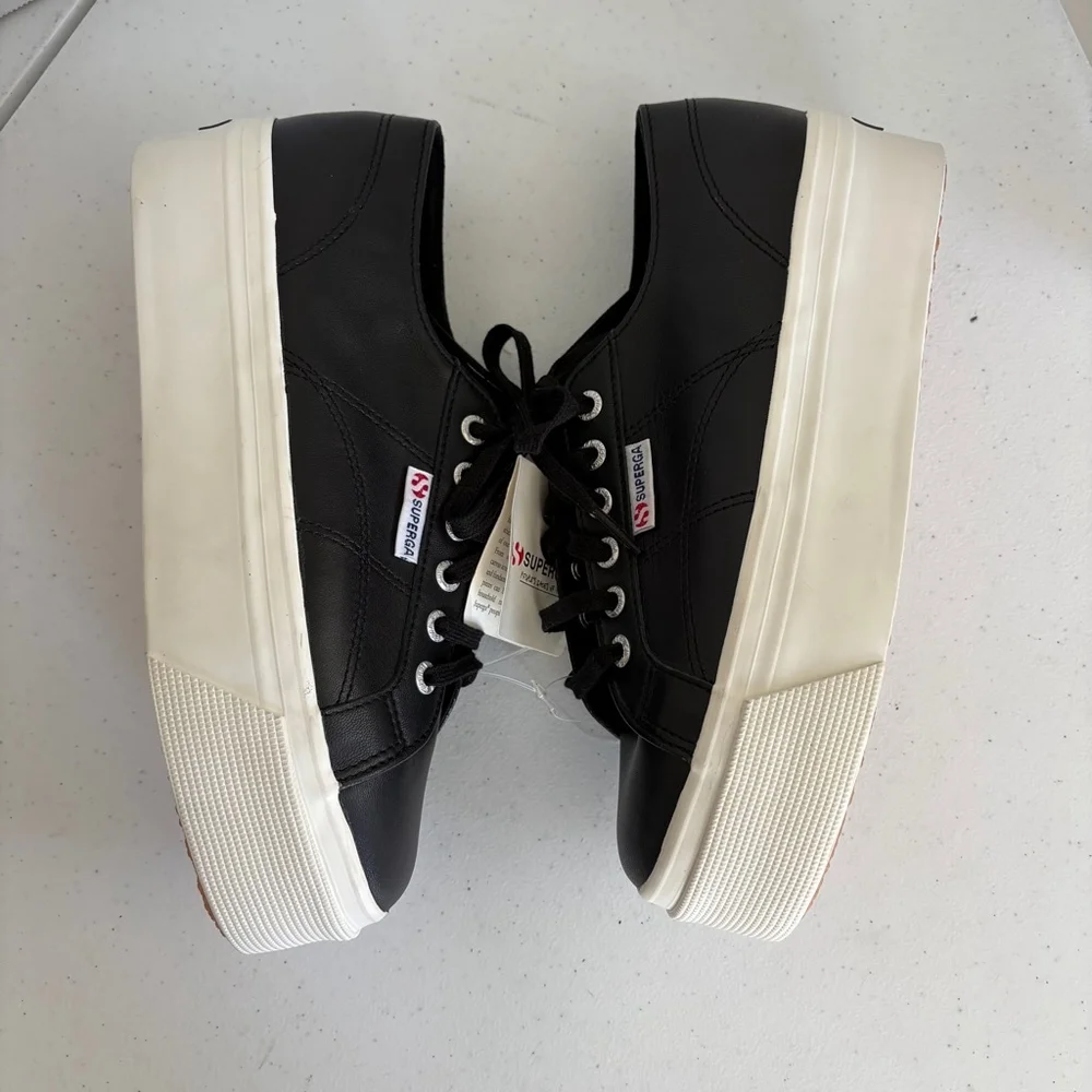 NWT Superga 2790 Nappa Platform Sneakers, Black, Size 9 women